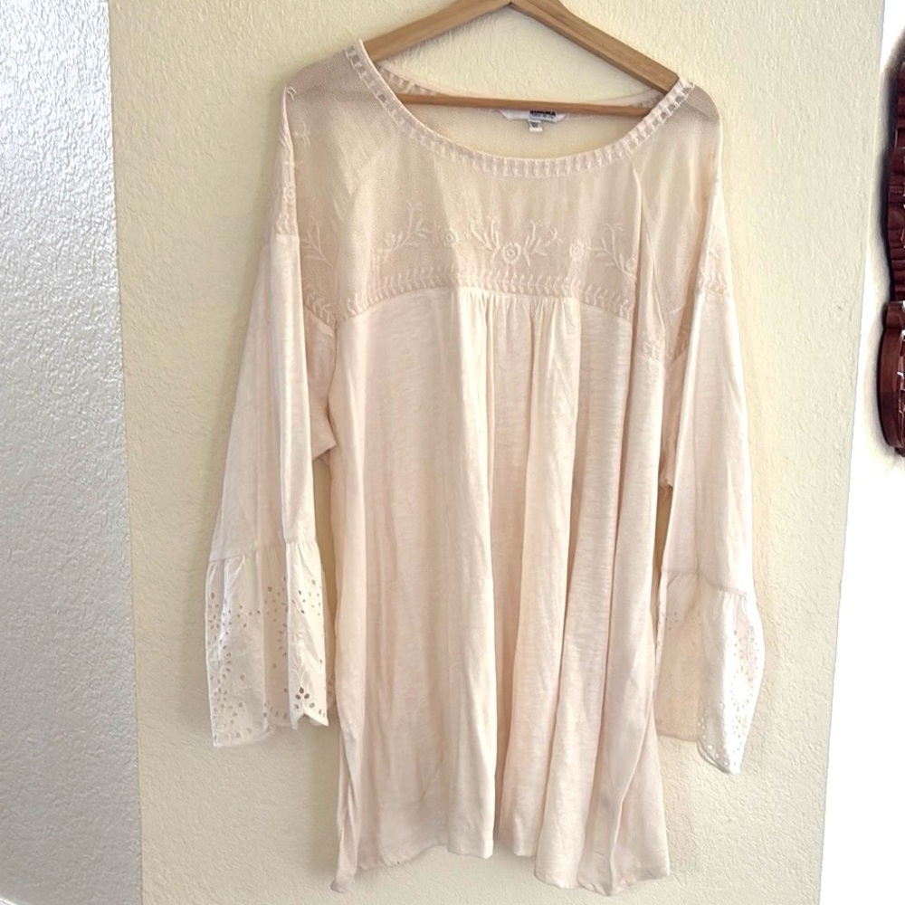 Sonoma Lace Detail Long Sleeve Top Elegant Cream Women's Short.